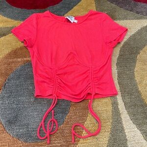Princess Polly Stormi Top Crop Short Sleeve Tee Shirt Ruched Wired Light Red 6
